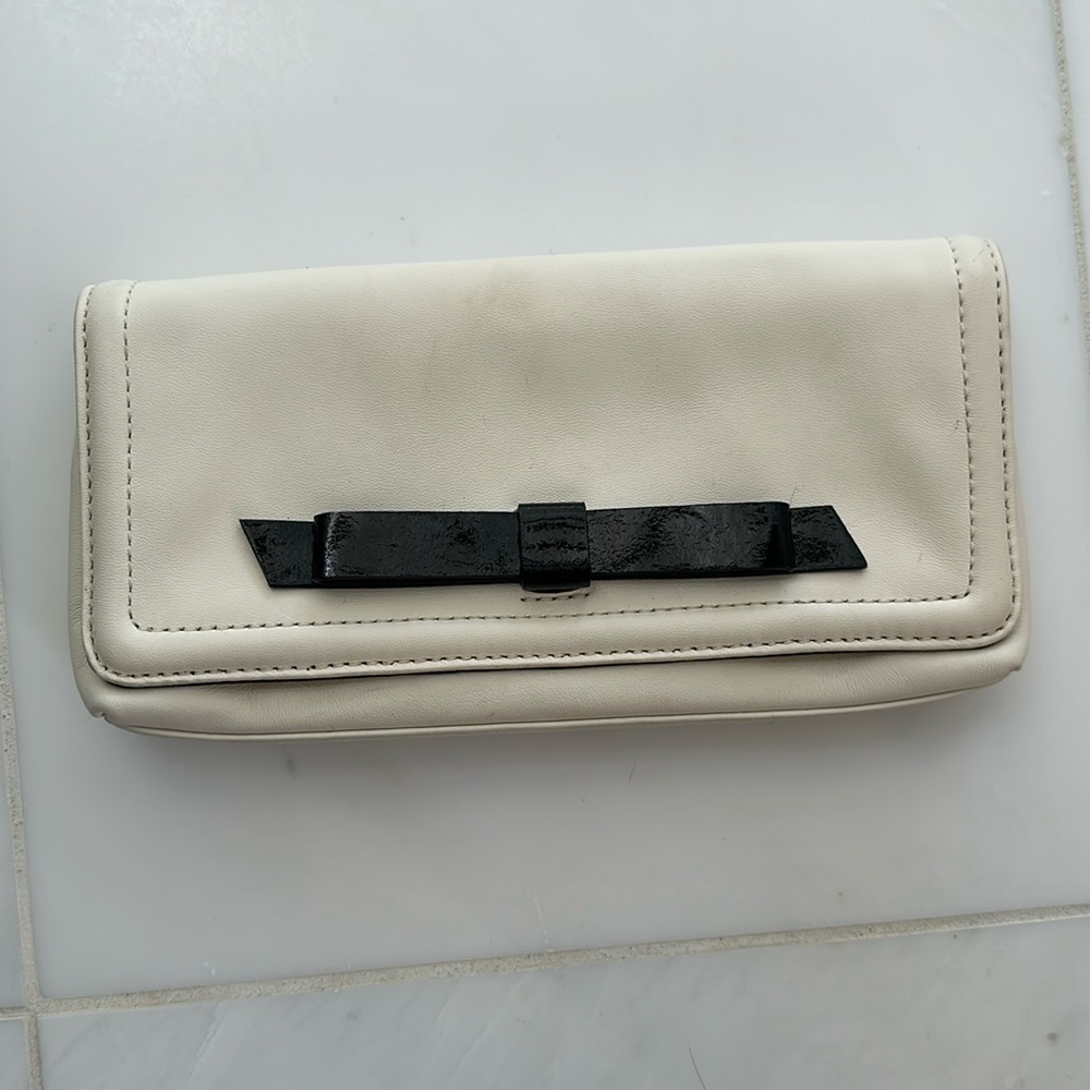 Kate Spade Ivory Leather Clutch with Patent Bow